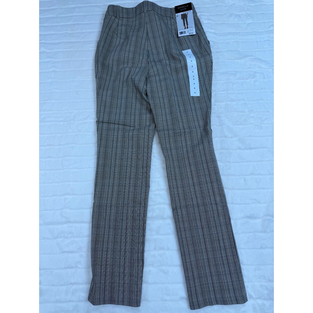 Rafaella Pants Womens 4 Taupe Plaid Pull On Stretch Ankle Career Trousers Pocket - Picture 9 of 10